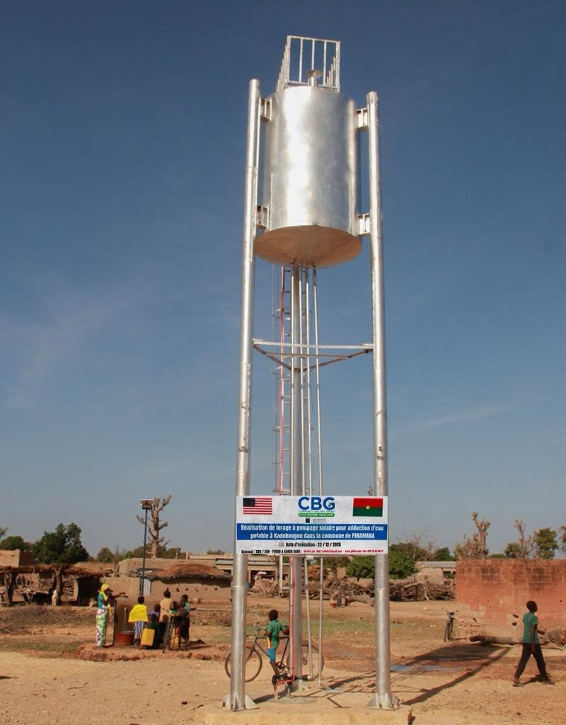 Solar-powered borehole water tower